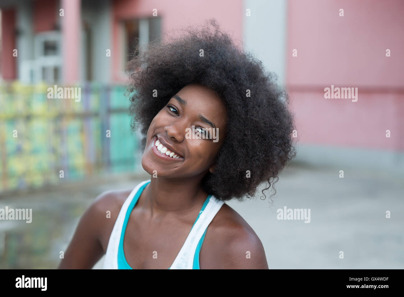 beautiful happy african american woman looking at the camera Stock ...