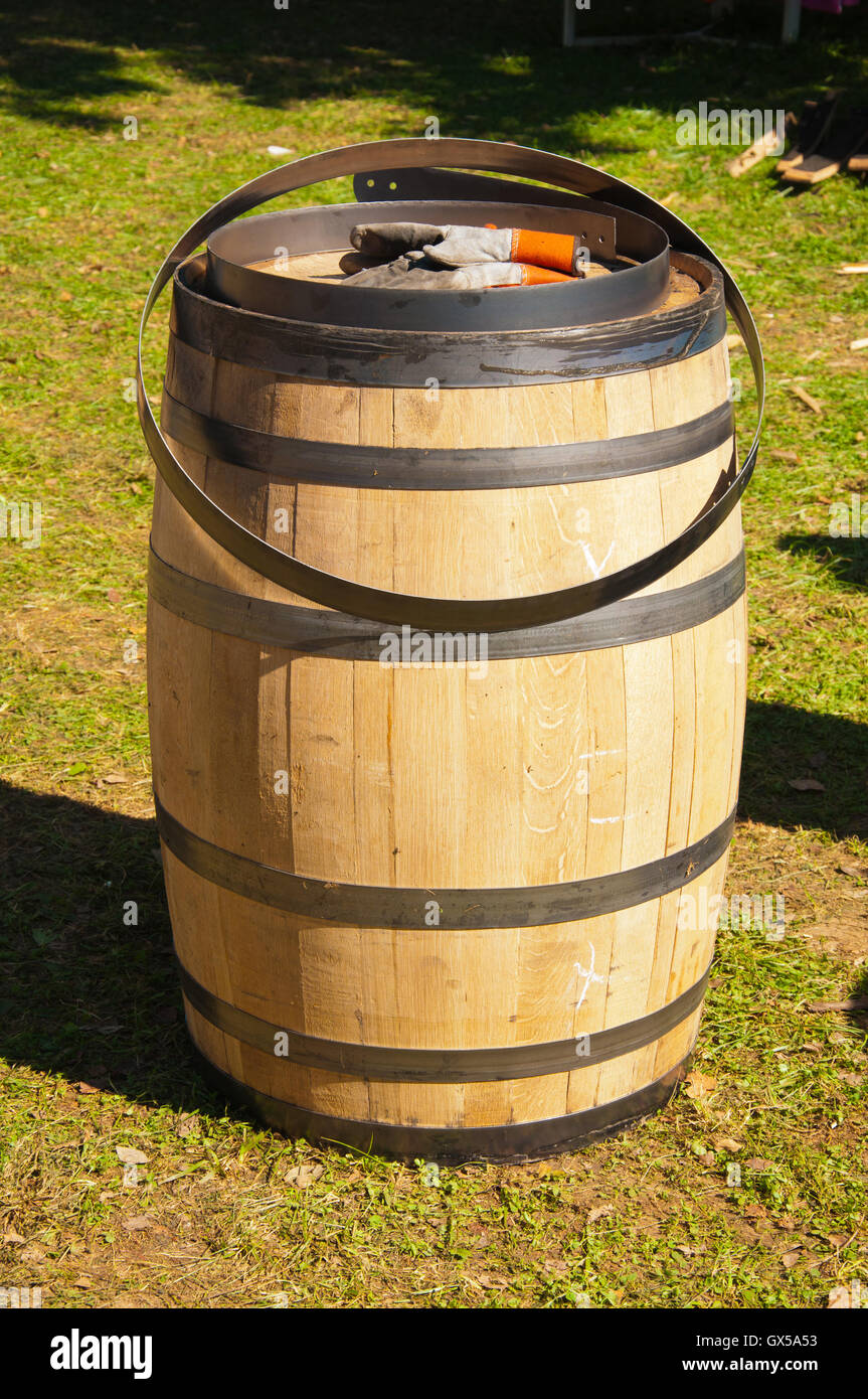 the making of a bourbon barrel. Stock Photo