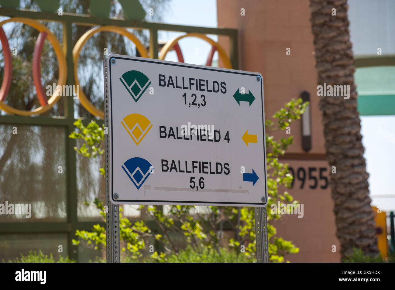 Sign indicated which softball field numbers are located Stock Photo Alamy