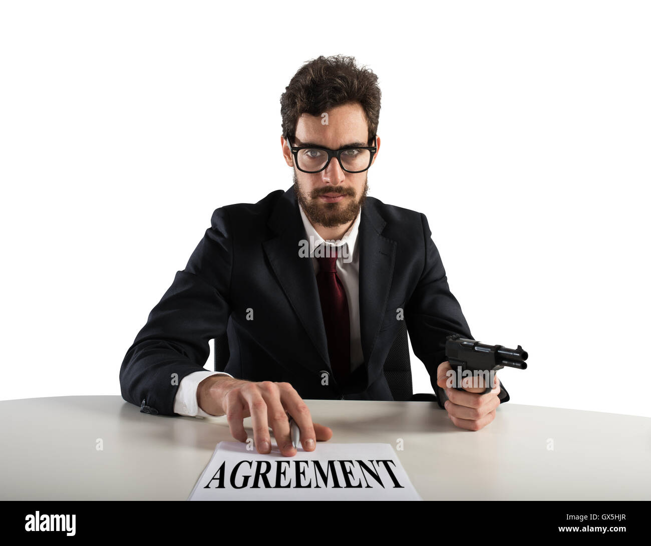 Boss forces you to sign an agreement Stock Photo