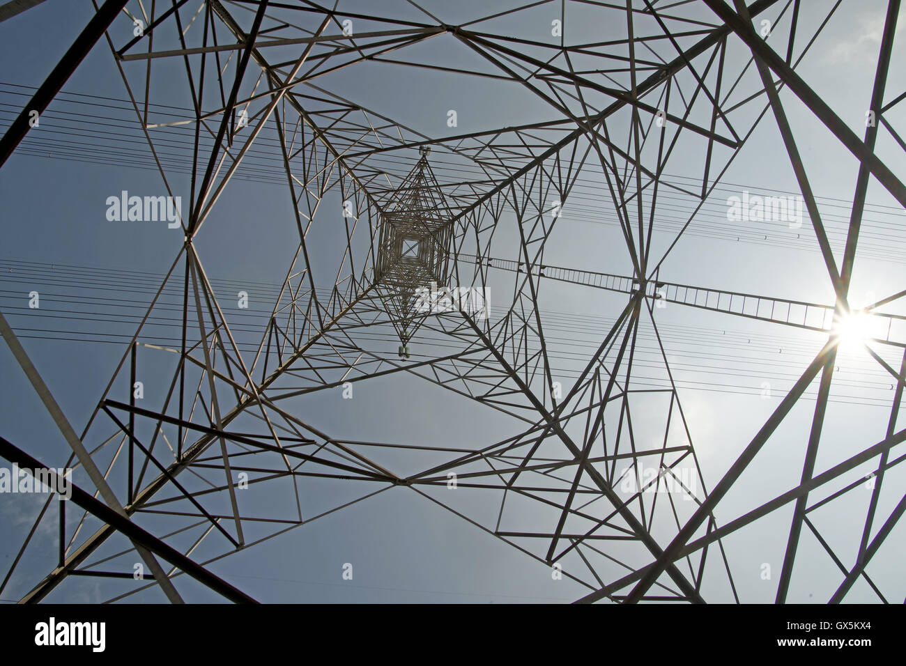 high voltage electric tower with beautiful sky background Stock Photo ...