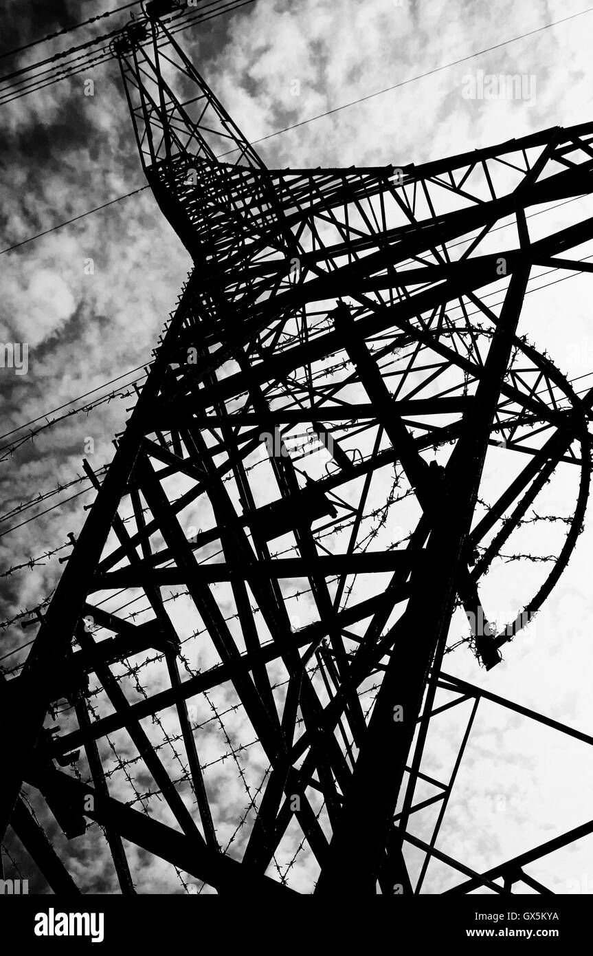 Electric peer lines in the English countryside Stock Photo