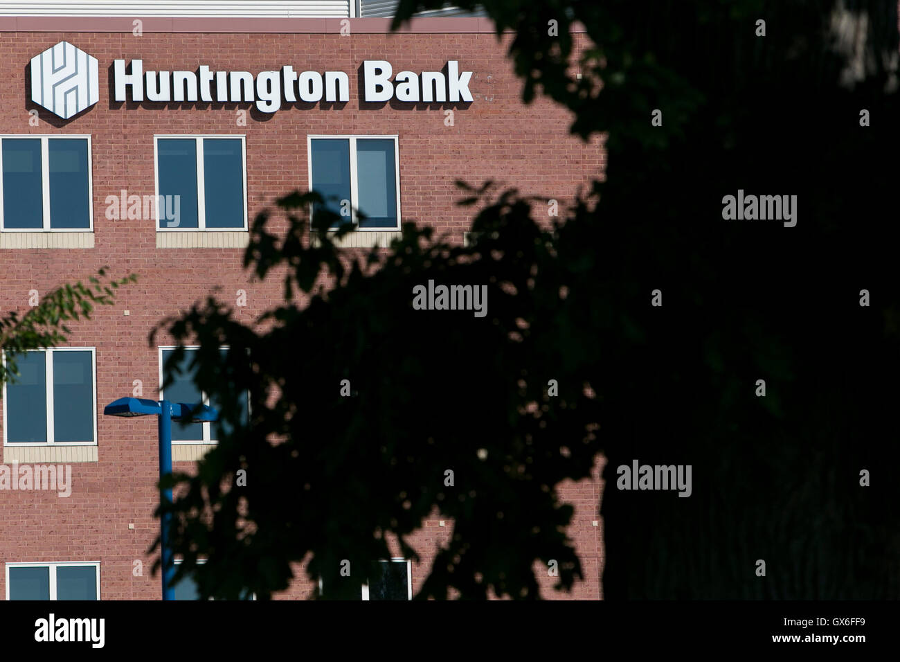 A logo sign outside of the headquarters of Huntington Bancshares, Inc