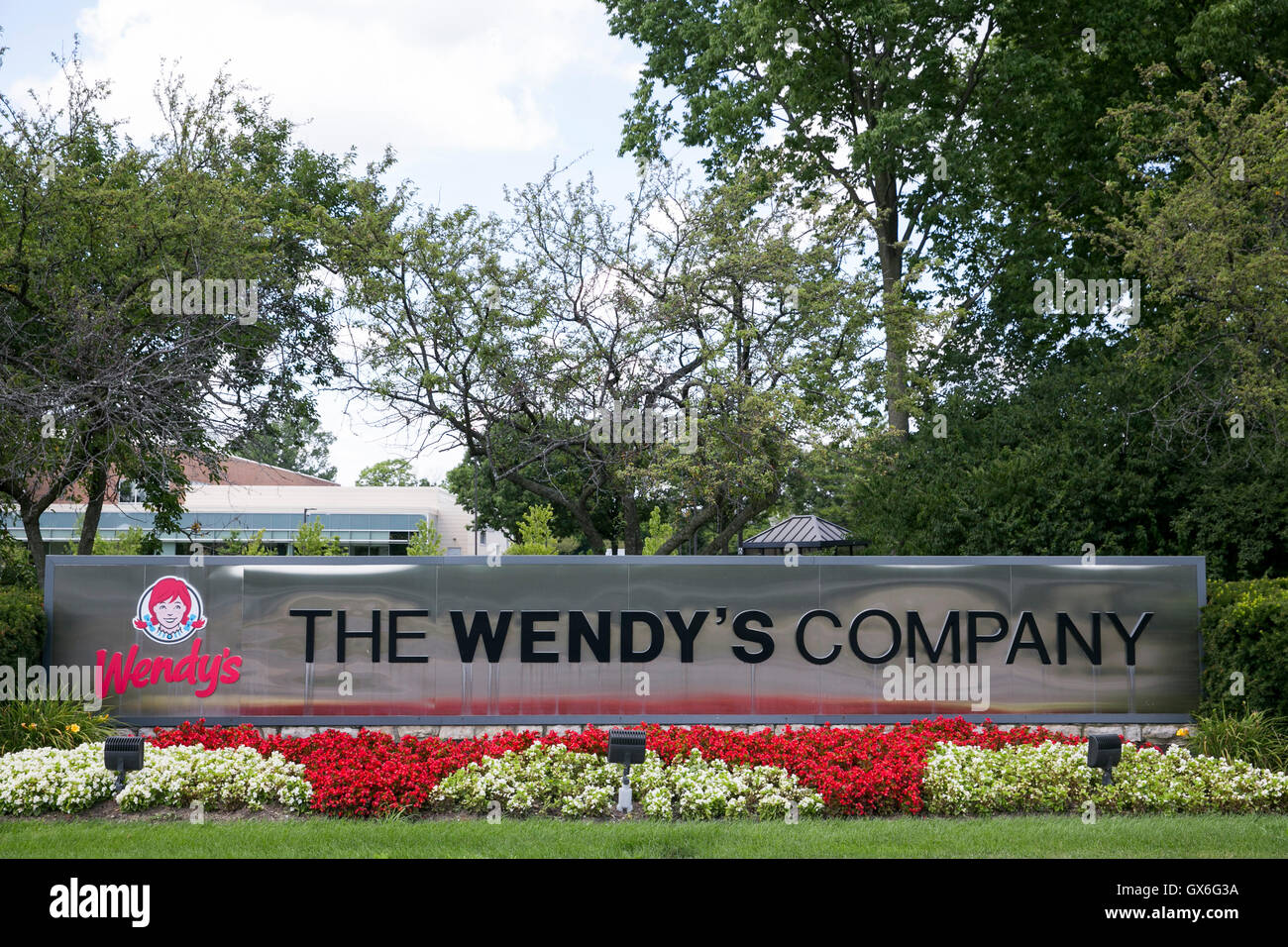 A logo sign outside of the headquarters of The Wendy's Company fast food restaurant chain in
