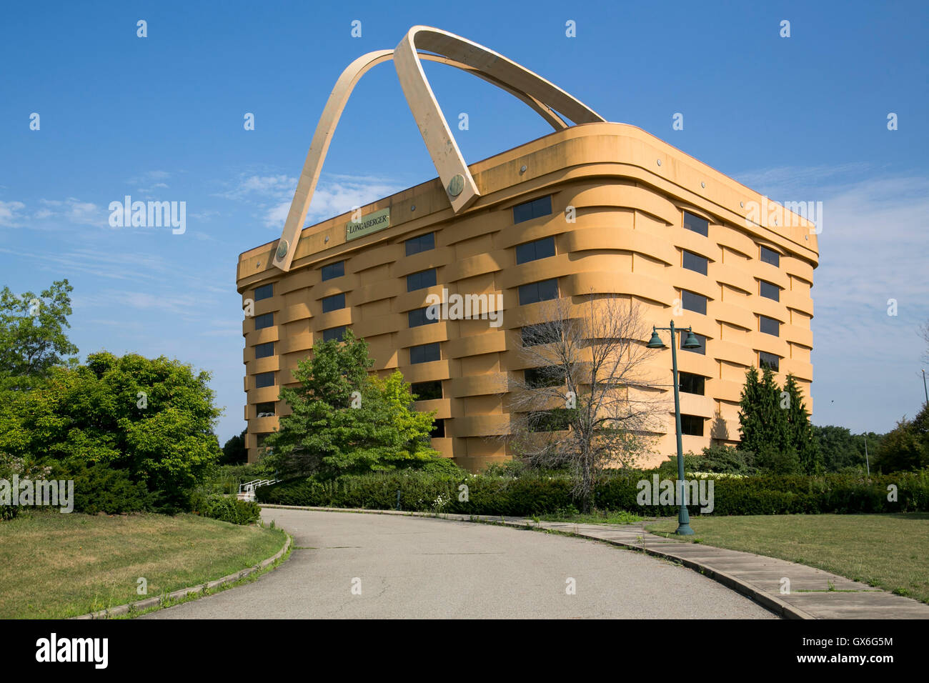 A logo sign outside of the former basket shaped headquarters of The