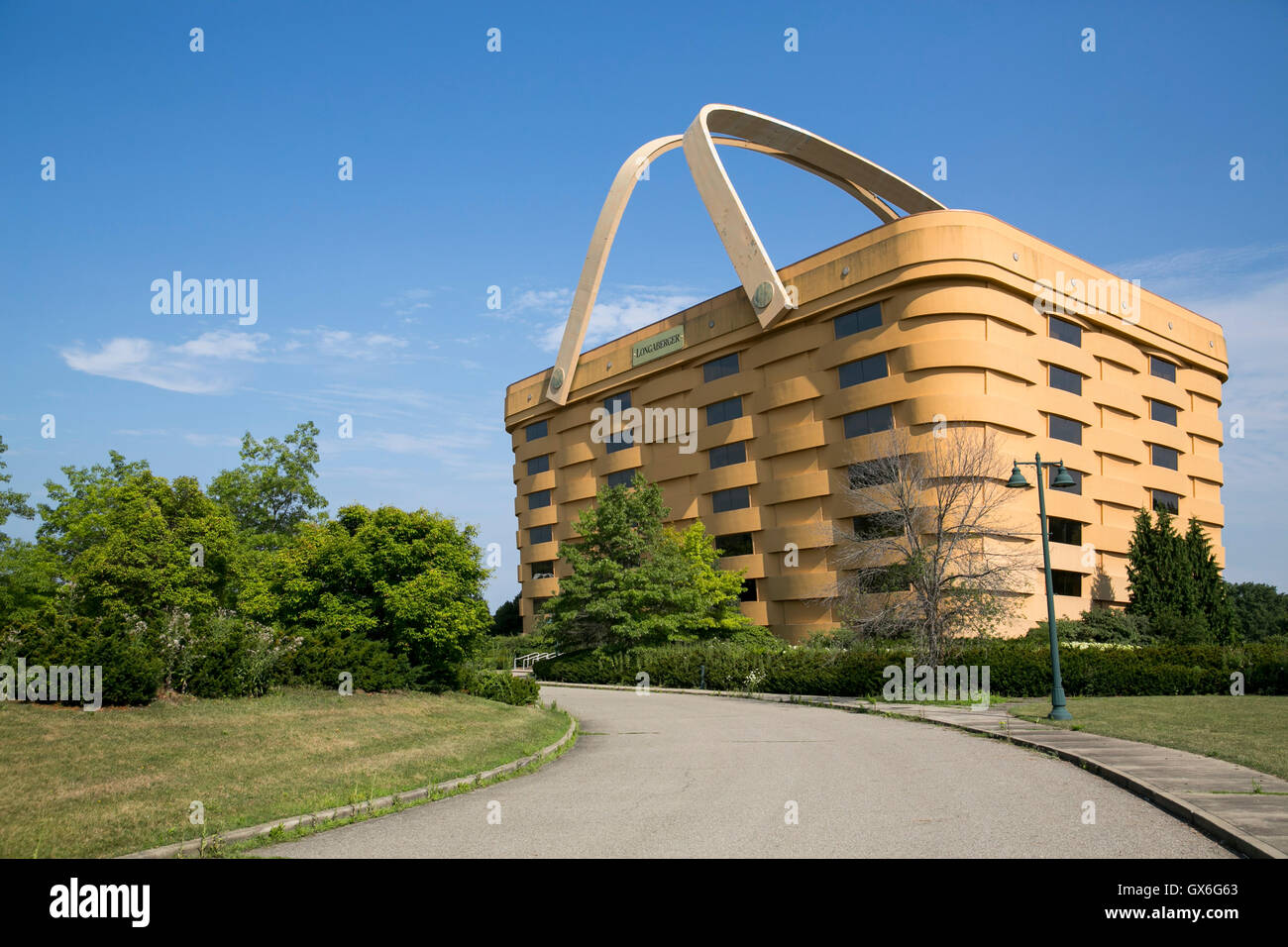 A logo sign outside of the former basket shaped headquarters of The