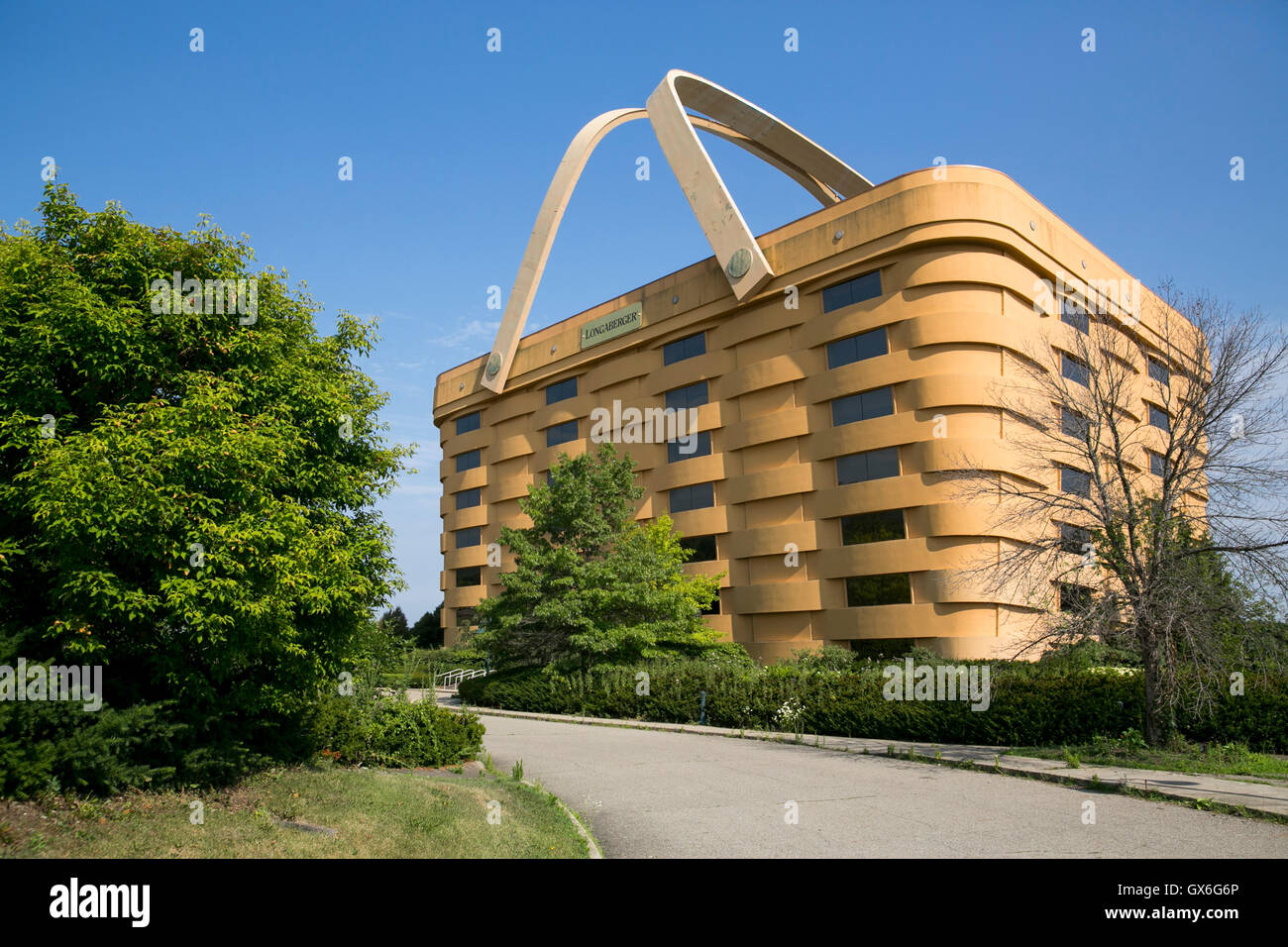 A logo sign outside of the former basket shaped headquarters of The