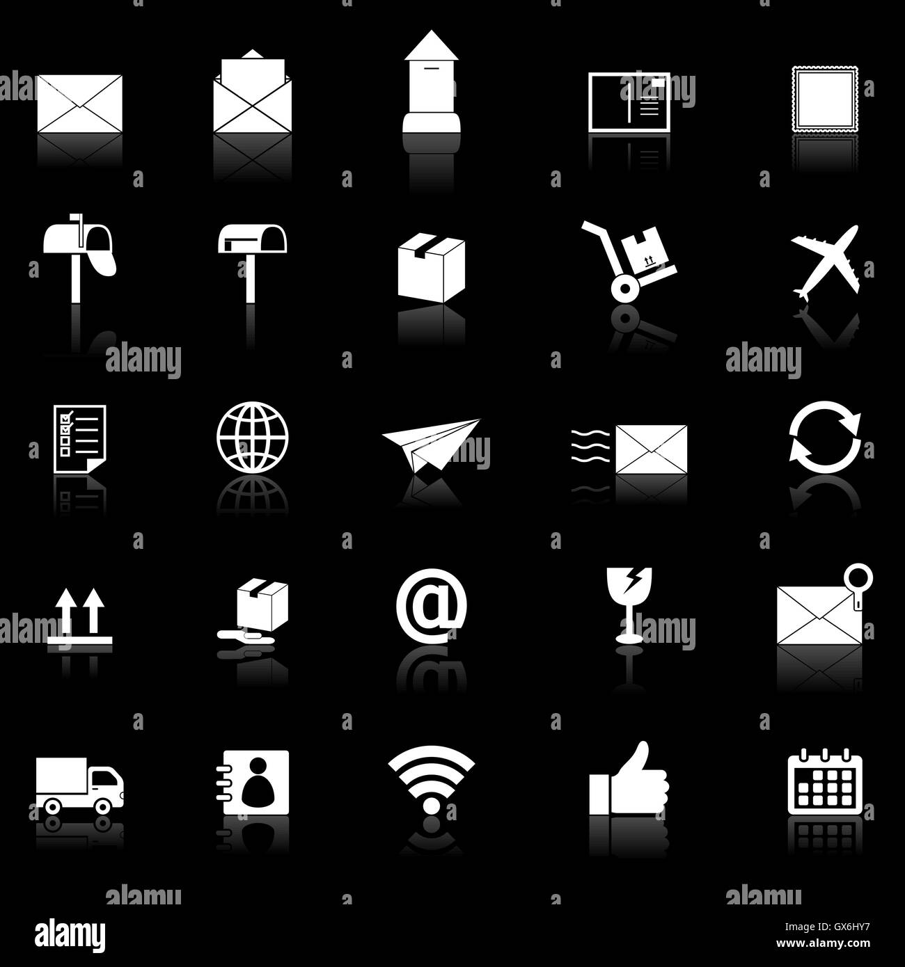 Post icons with reflect on black background, stock vector Stock Vector