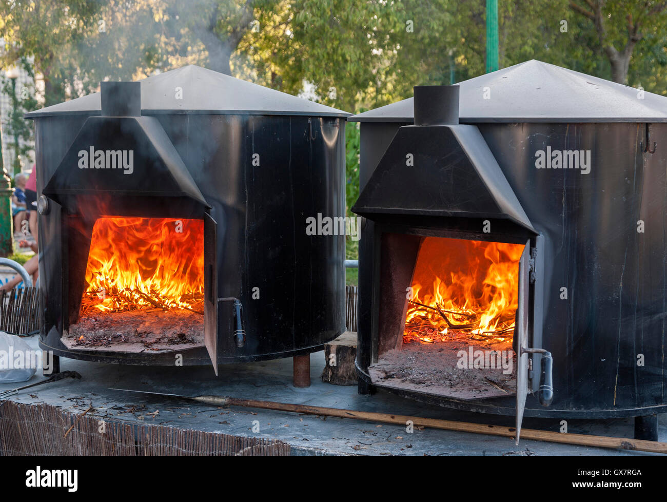 Fire ovens in Portugal for cooking bread pizza Stock Photo