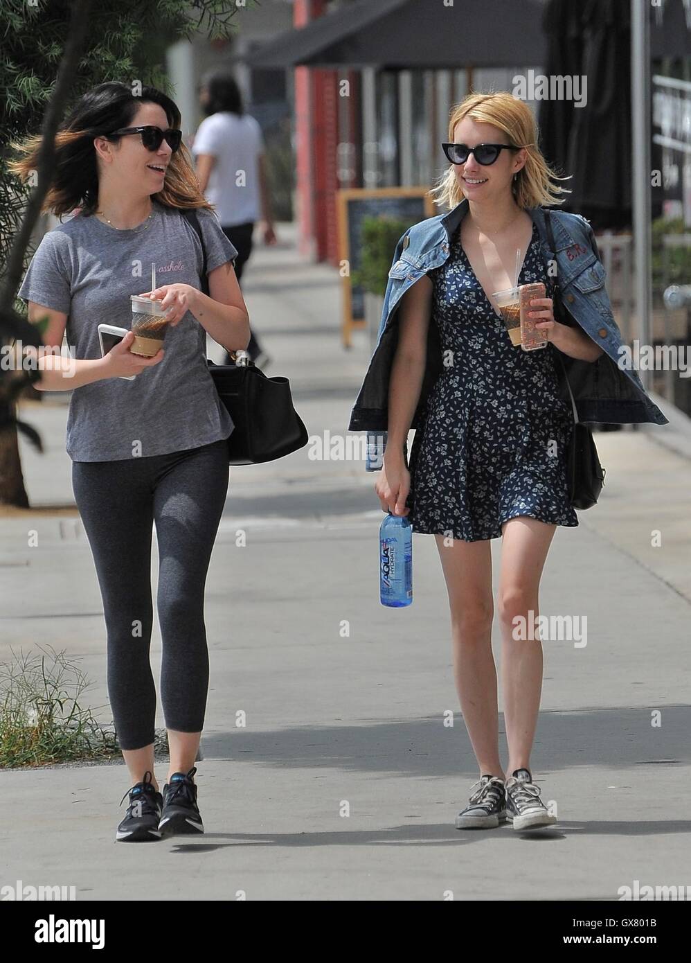 Emma Roberts out and about in Los Angeles wearing a short black floral  dress and denim jacket. Featuring: Emma Roberts Where: Los Angeles,  California, United Kingdom When: 28 Jun 2016 Stock Photo - Alamy