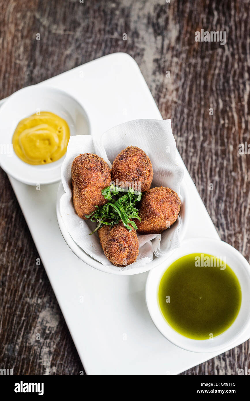spanish portuguese traditional beef pork fried croquette croquetes snack tapas food Stock Photo