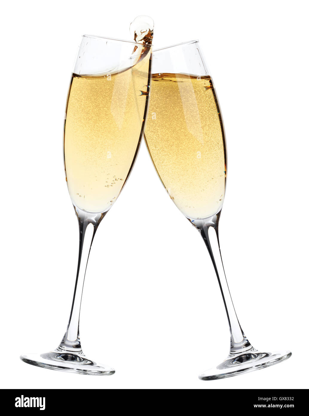 Cheers! Two champagne glasses. Isolated on white background Stock Photo -  Alamy