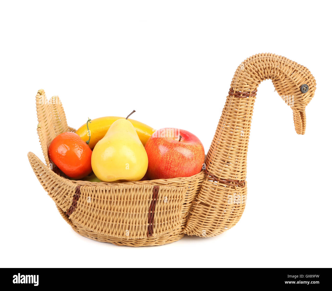Artificial fruits in wicker basket isolated Stock Photo Alamy