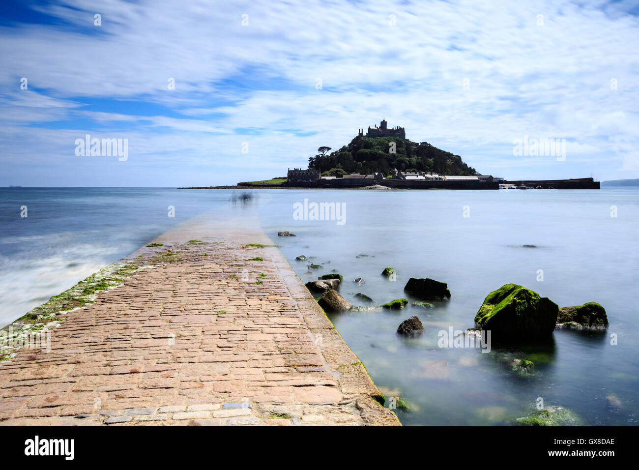 st michaels mount with causeway , Marazion in Cornwall UK. Stock Photo