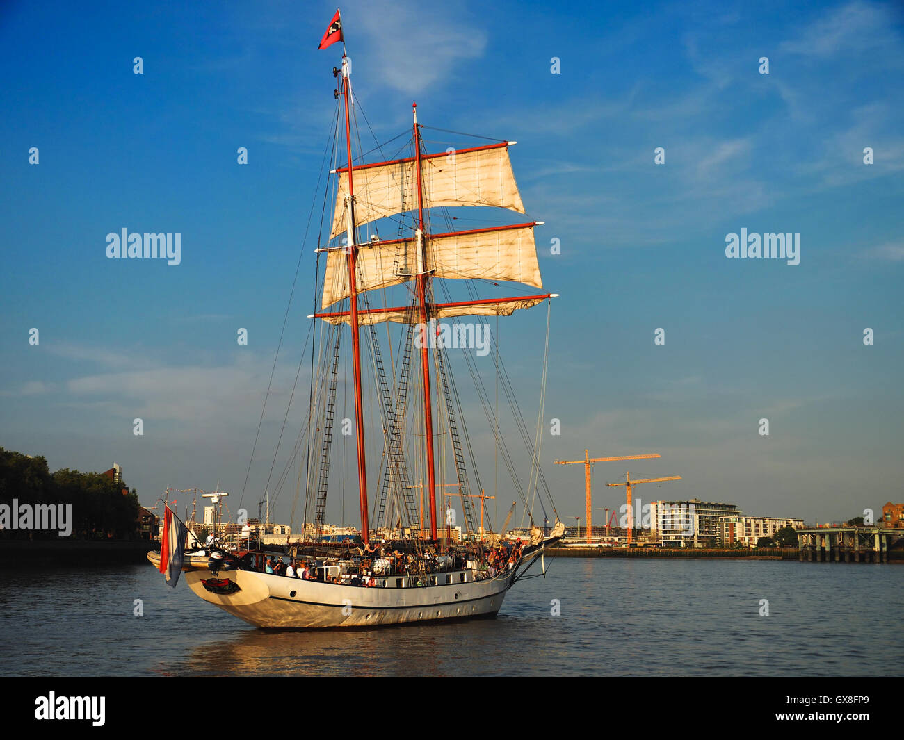 Gaff-topsail schooner J.R. Tolkien carrying visitors sailing through River Thames near Greenwich during the Tall Ships Regatta Stock Photo