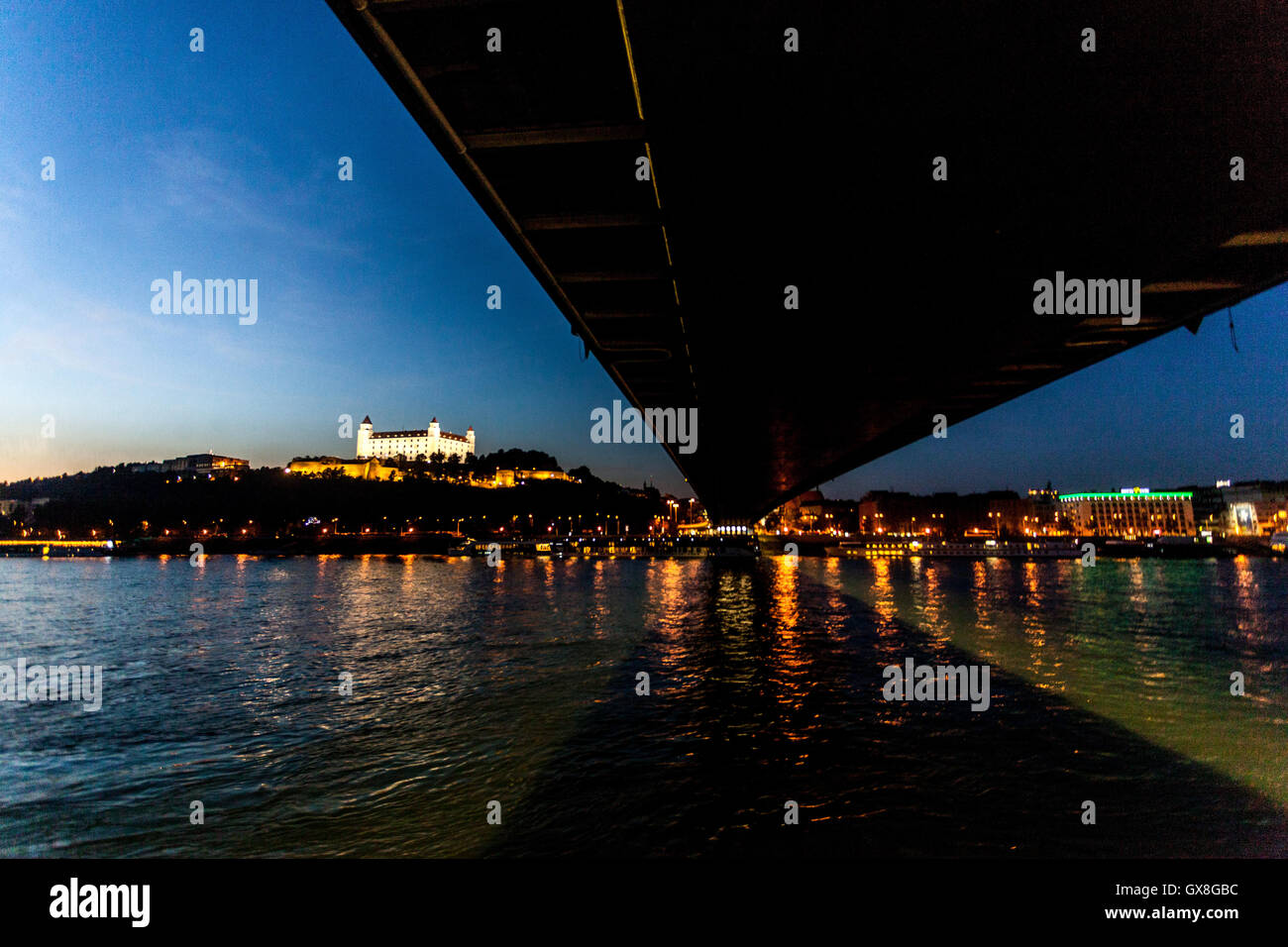 Skyline Bratislava Castle, Danube Bridge, Bratislava, Slovakia, Europe Stock Photo