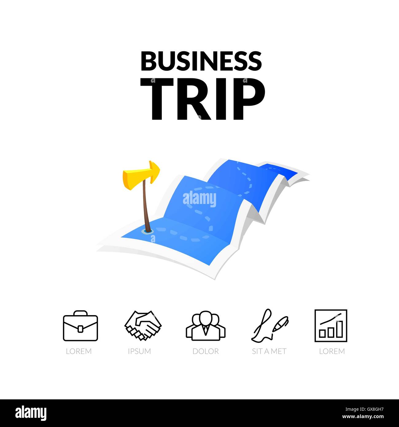 Business trip tour concept logo, long route in travel map with guide marker Stock Vector Image