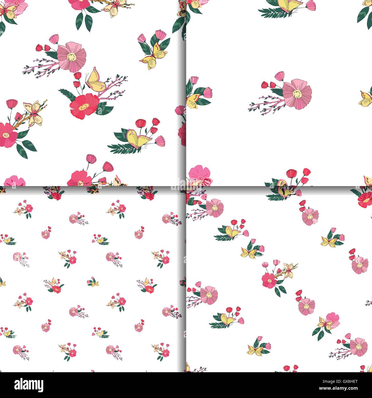 Seamless Vintage Wildflowers Pattern Set Stock Vector Image & Art - Alamy