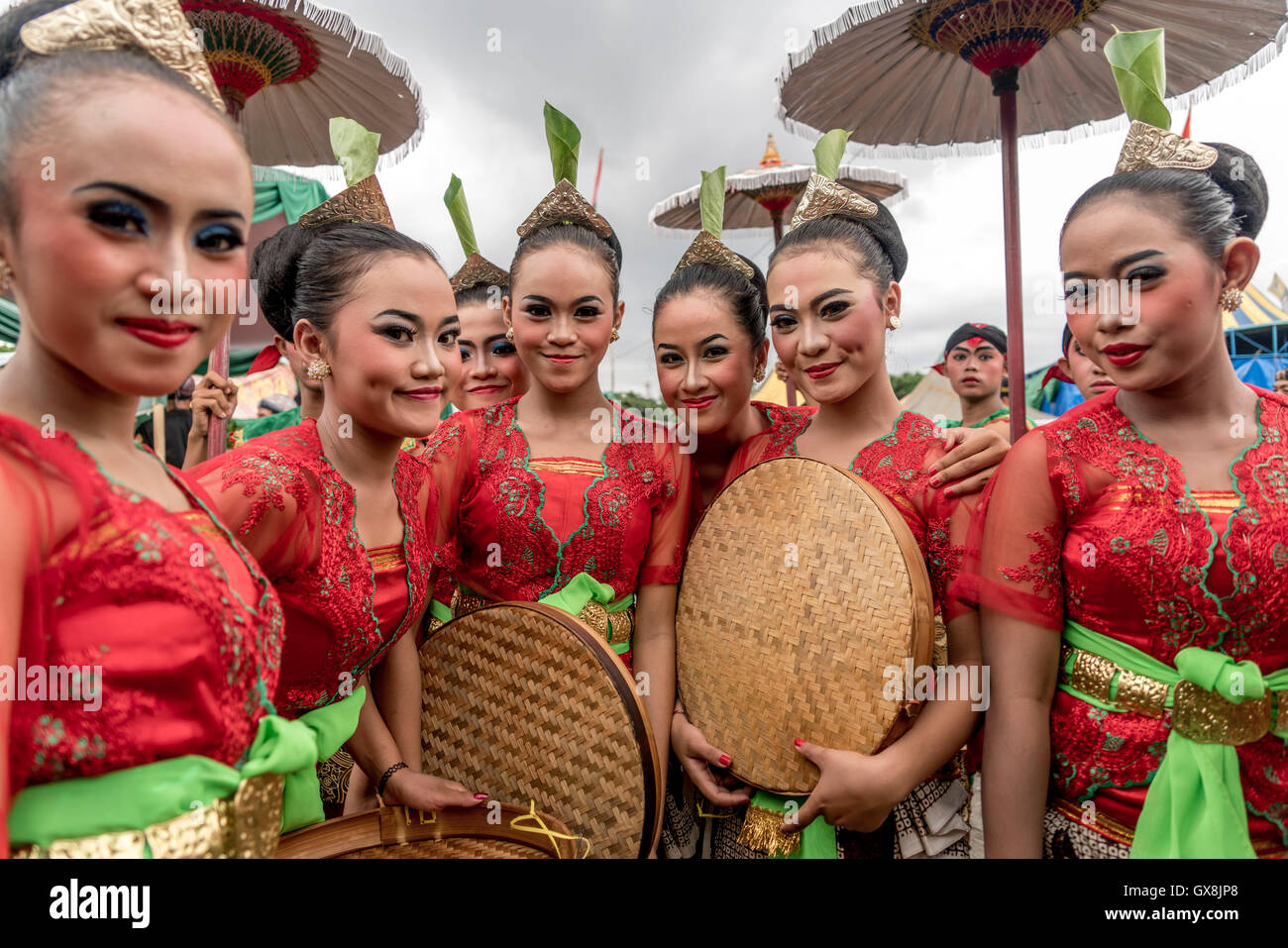 traditional dressed dancer during a festival in Yogyakarta, Java, Indonesia, Asia Stock Photo