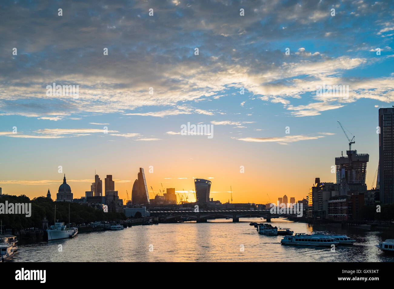 Sunrise over the City of London&River Thames, London, England, U.K. Stock Photo