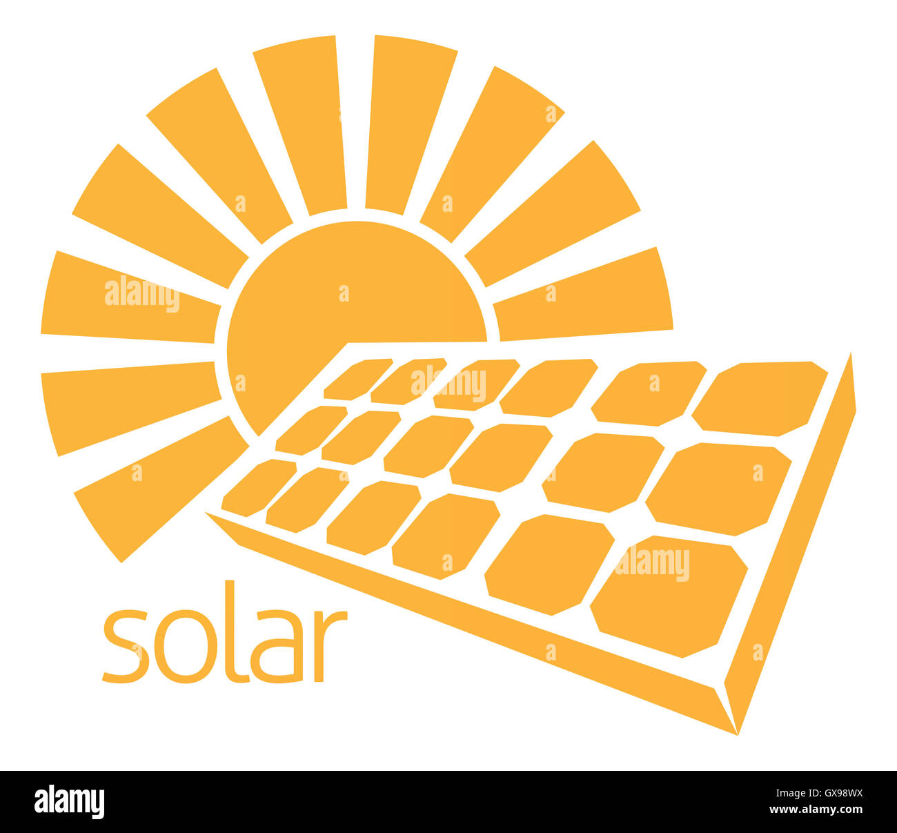 Conceptual icon of sun and solar panel photovoltaics cell Stock Photo