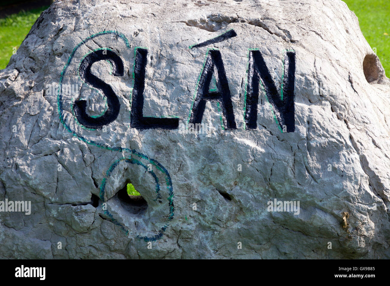 Slan - Farewell in Irish, sign on the outskirts of Carrickmacross, County Monaghan Stock Photo