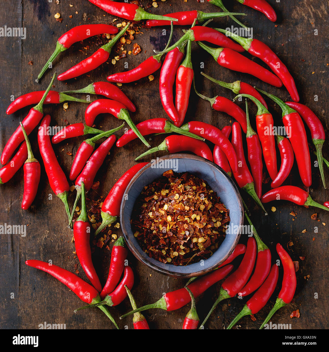 Heap of red hot chili peppers Stock Photo