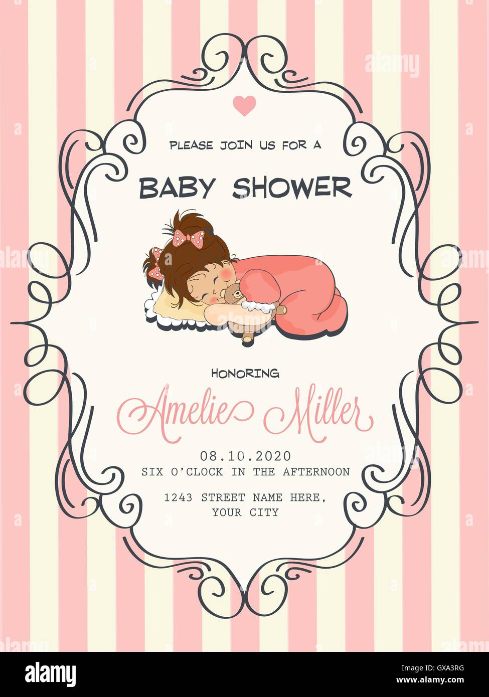 delicate baby girl shower card, vector format Stock Vector Image & Art ...