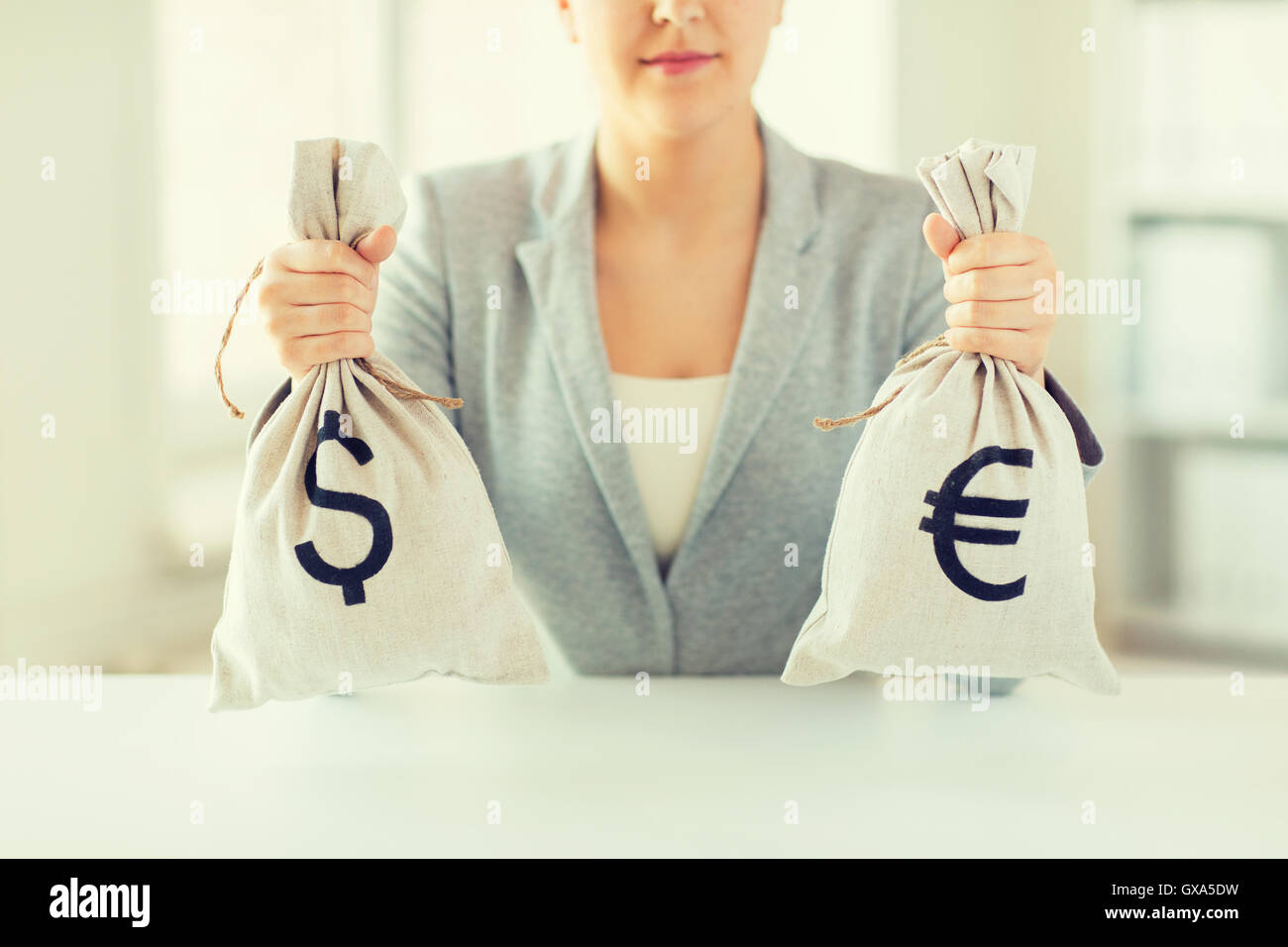 Close Up Of Woman Hands Holding Money Bags Stock Photo Alamy