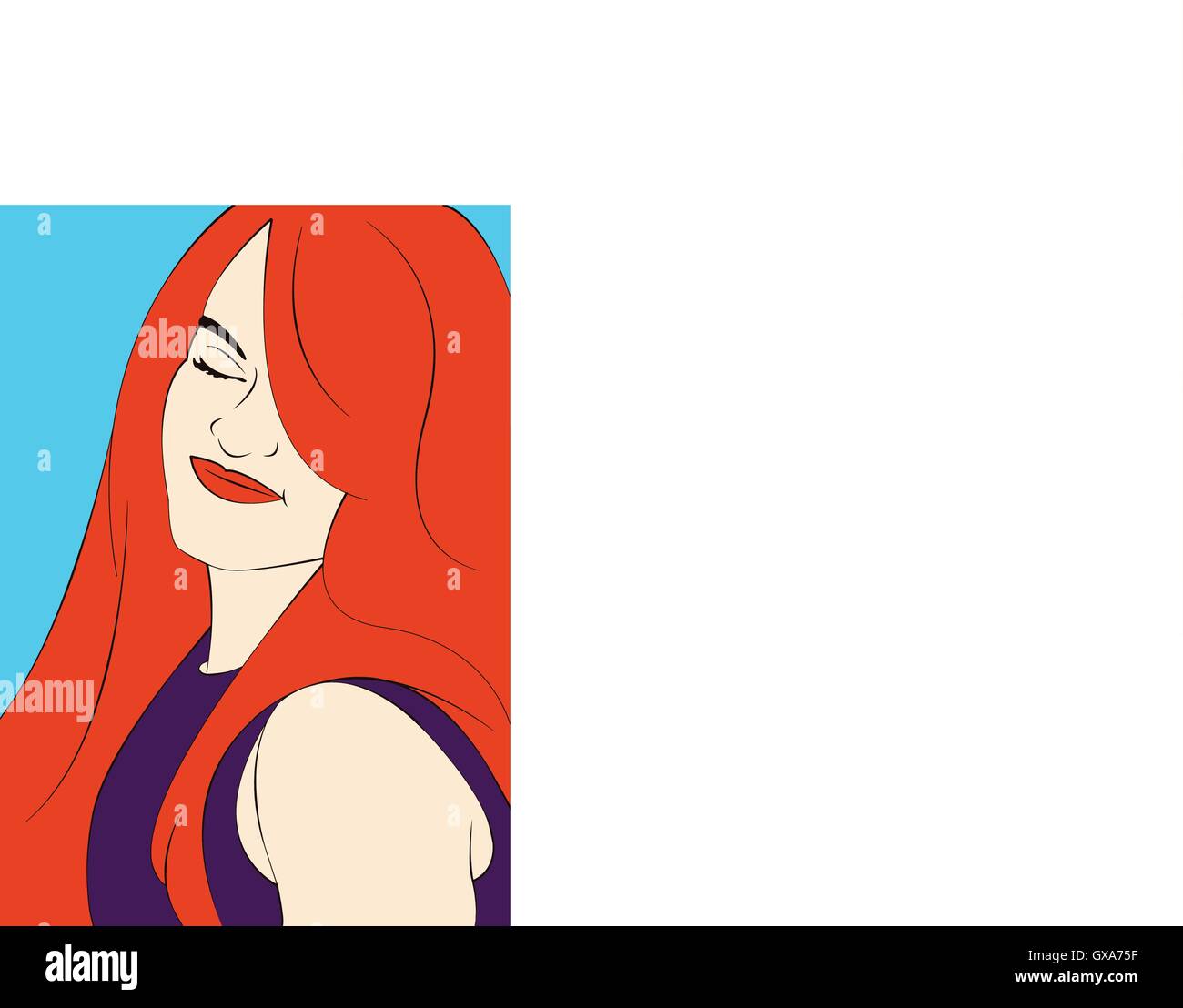 Red-head girl wearing purple dress with eyes closed Stock Vector