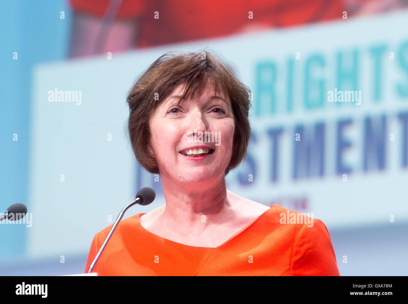 Frances O'Grady,General secretary of the TUC,speaks at the 148th TUC conference in Brighton Stock Photo