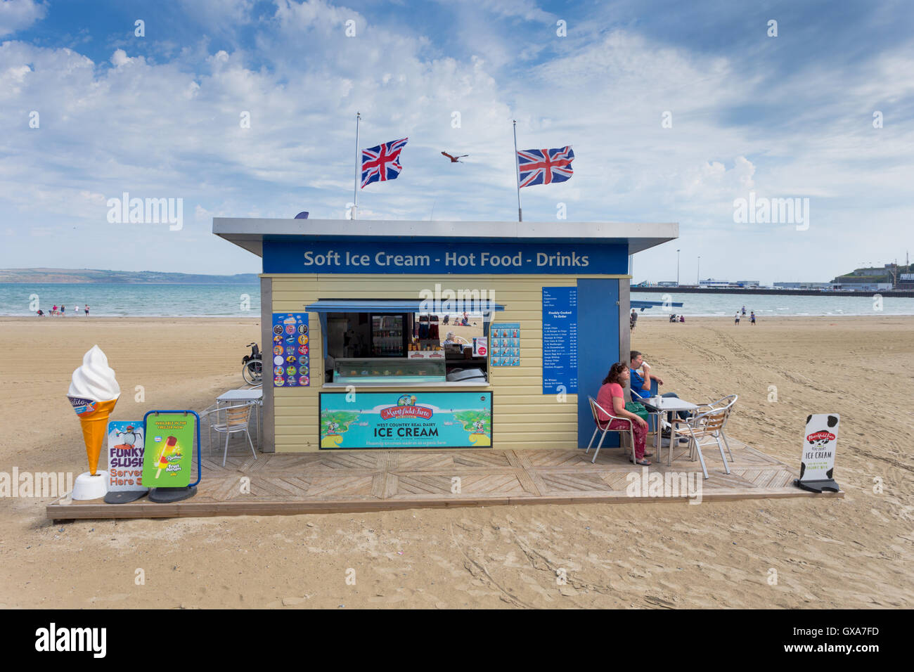 Beach cafe on Weymouth beach, Dorset UK Stock Photo