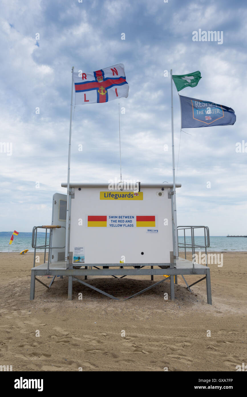 Lifeguard hut on Weymouth beach, Dorset, UK Stock Photo