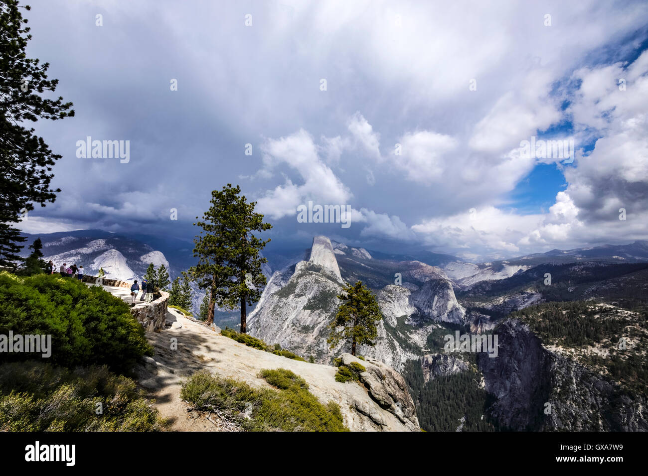 Yosemite from the Glacier point area on a stormy day Stock Photo