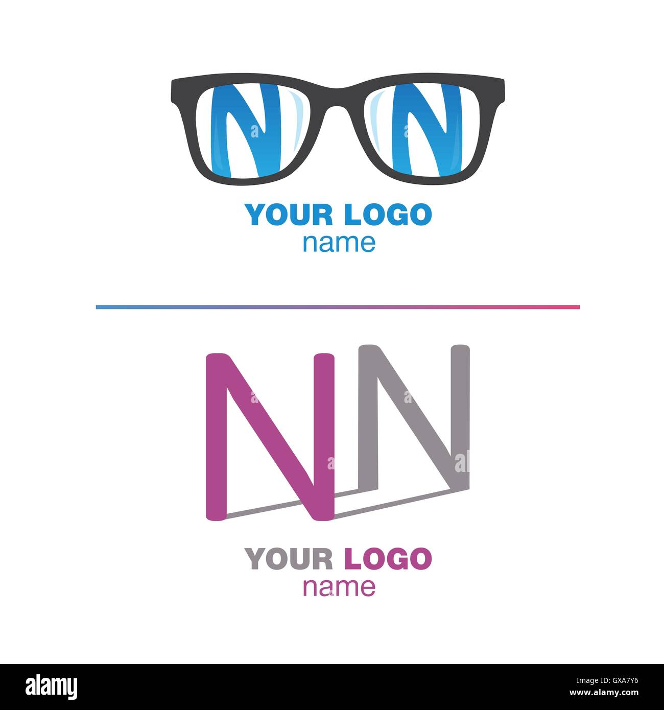 NN logotype. Letter sign. Vector illustration letter n set. Letter N logo icon design template elements with glasses. Double n l Stock Vector