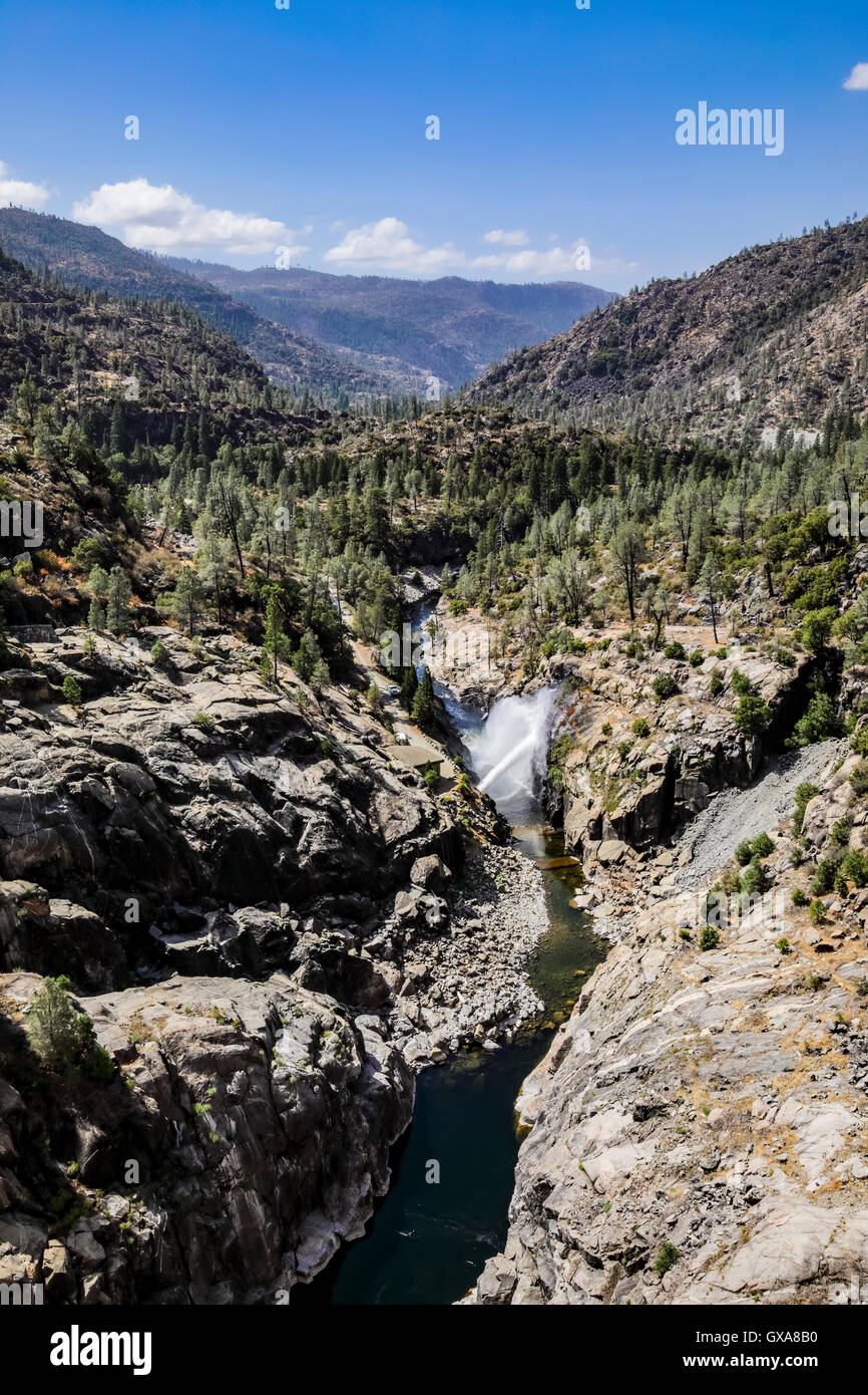 Water blasting from a pipe at O'Shaughnessy Dam at Hetch Hetchy Reservoir on the Tuolumne River