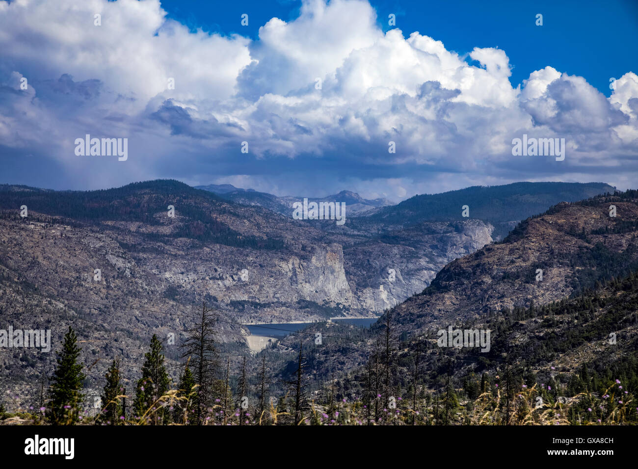 O'Shaughnessy Dam holding back Hetch Hetchy reservoir on the Tuolumne River in Yosemite National