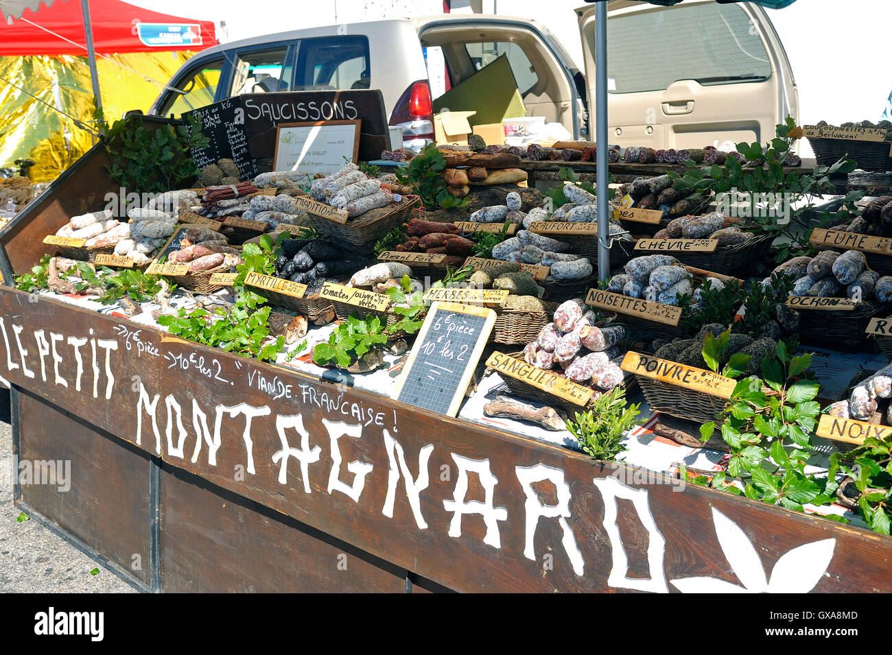 deli display on a sales stand of French mountain regional products