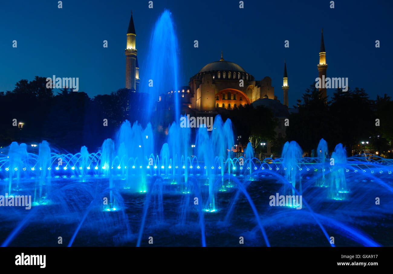 Colourful Fountain in front of Hagia Sophia at Night Stock Photo - Alamy
