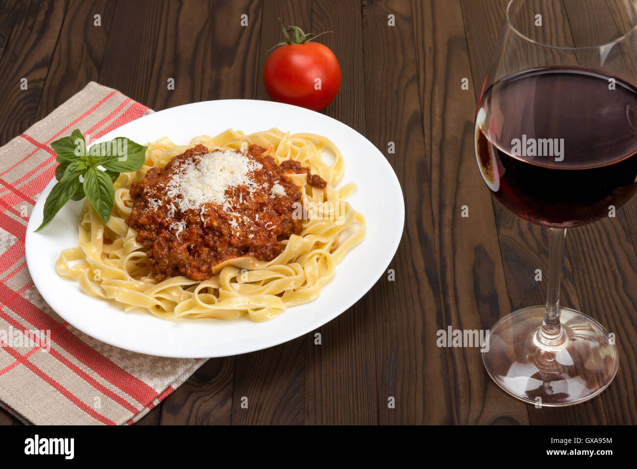 Tagliatelle and ragu Bolognese Traditional Italian pasta, served with