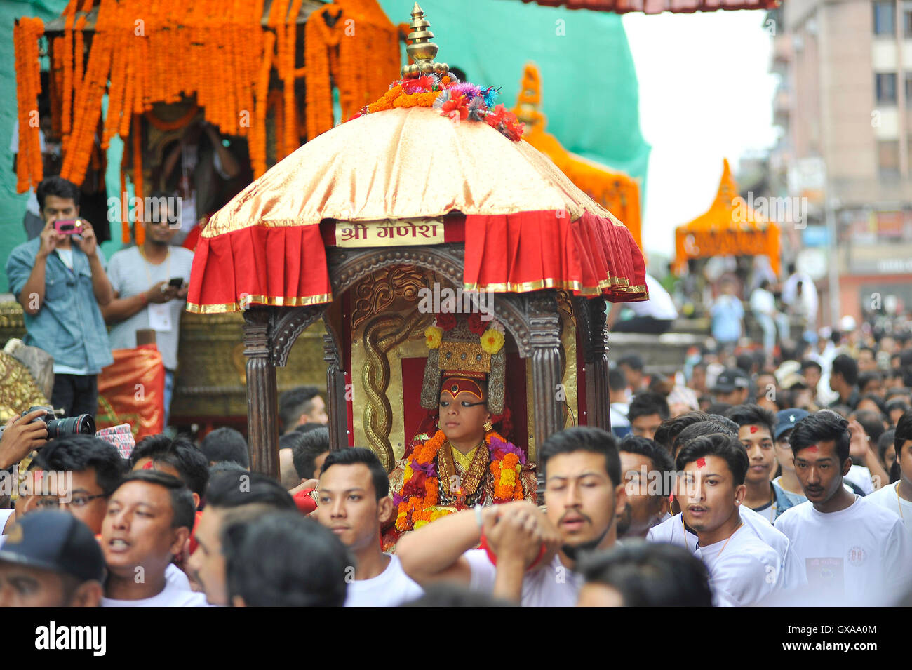Devotees Carrying God Ganesh For The Chariot Pulling Festival On The Devotees Carrying God Ganesh For The Chariot Pulling Festival On The
