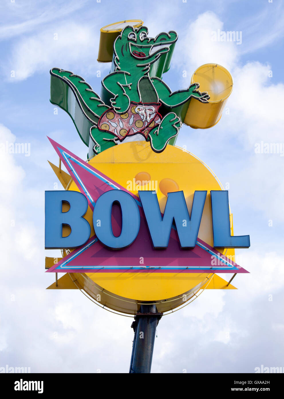 Alligator Bowl Sign in Fort Pierce Florida Stock Photo