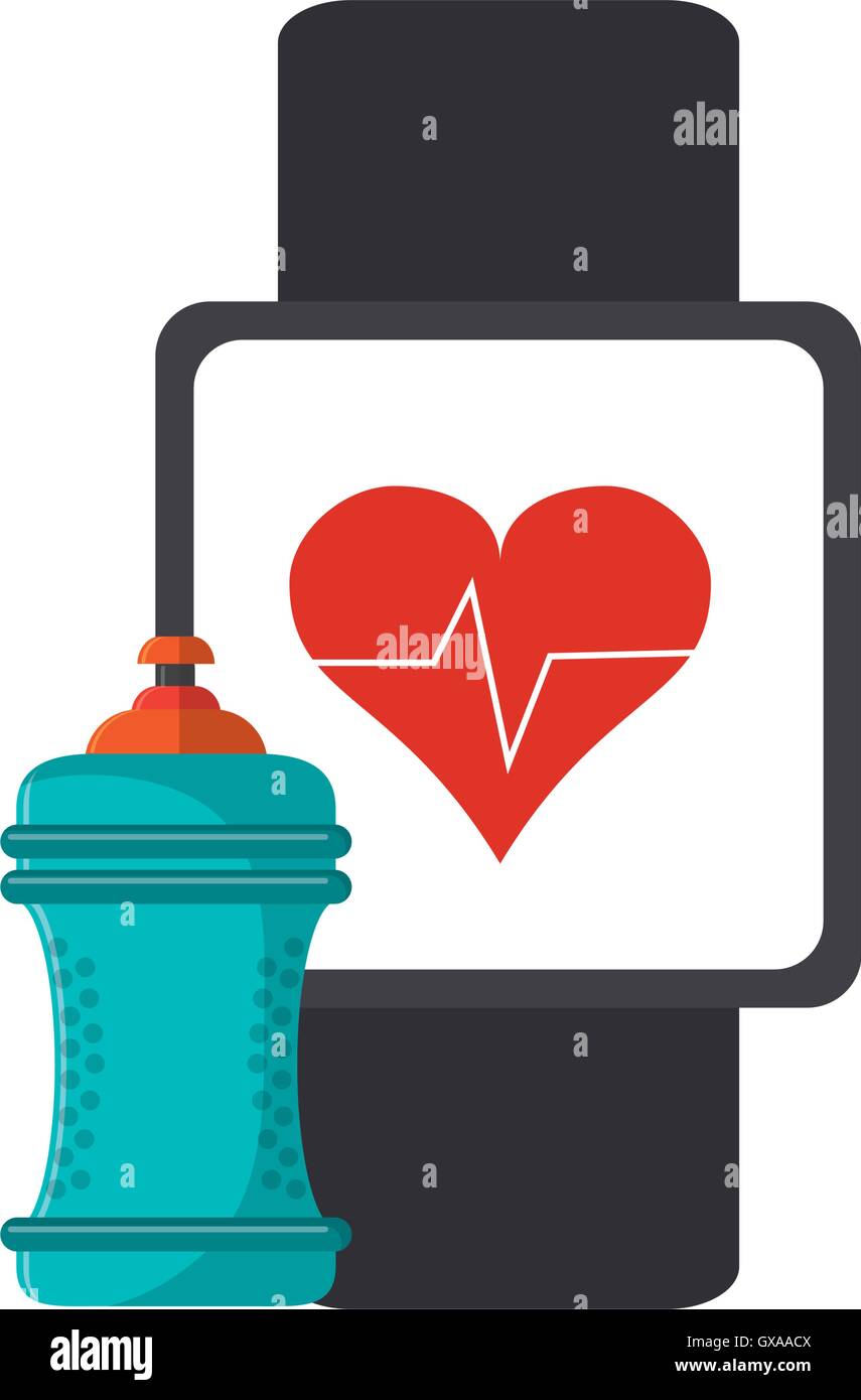 heart rate wrist monitor and sports bottle icon Stock Vector Image ...