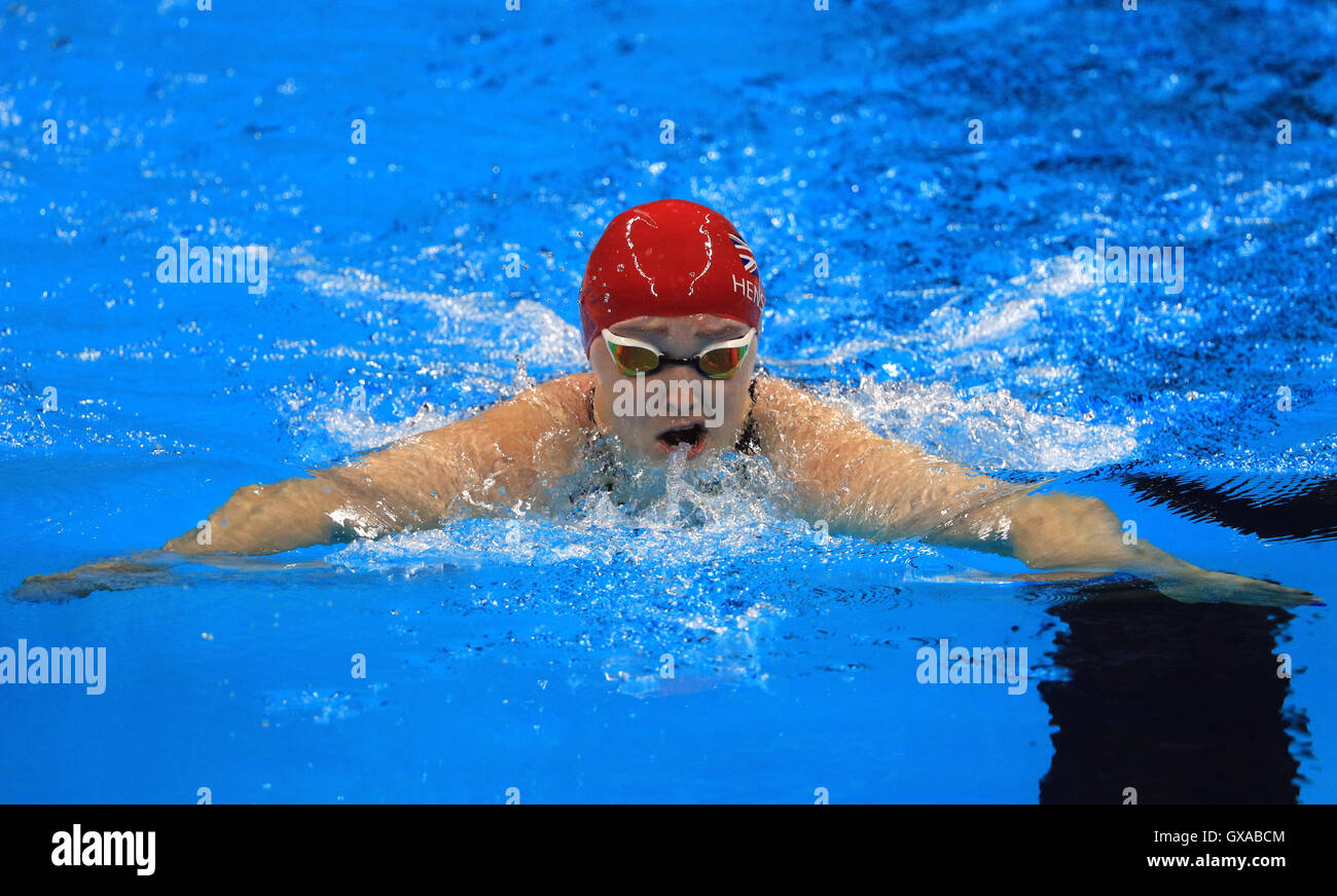 Great Britain's Charlotte Henshaw competes in the Women's SB6 100 metre Breaststroke Final during the eighth day of the 2016 Rio Paralympic Games in Rio de Janeiro, Brazil. Stock Photo