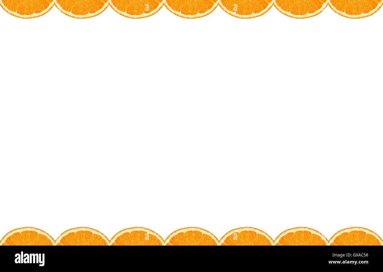 White background with slices of juicy tropical fruit orange Stock Photo