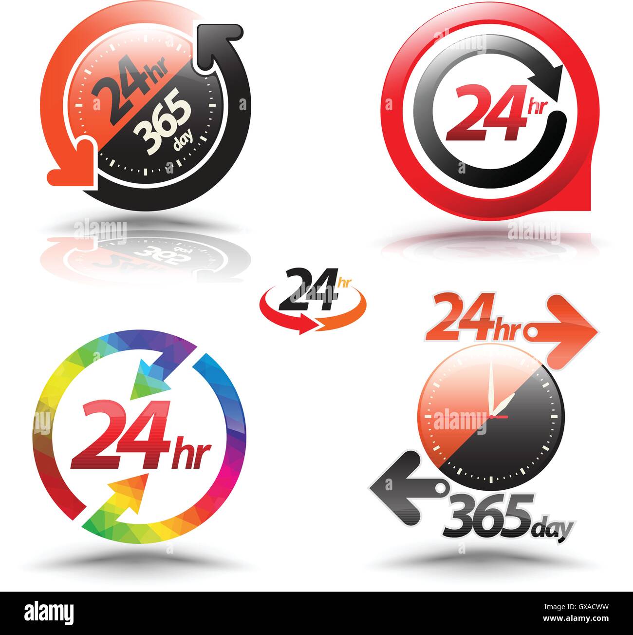 24 hours open customer service collection. Vector illustration Stock