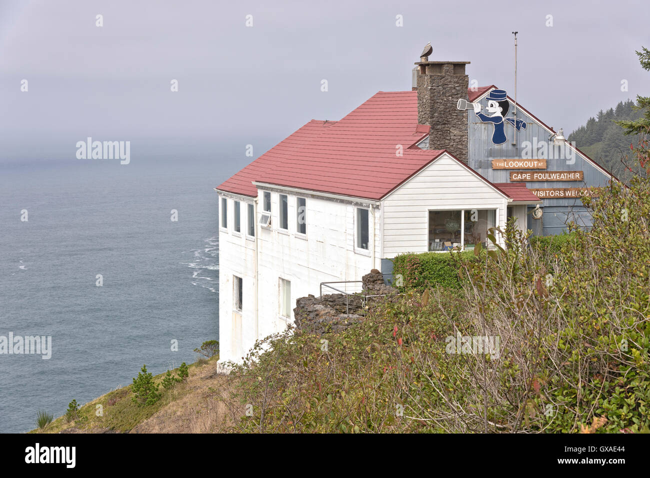 Cape Foulweather lookout landmark in the Oregon coast. Stock Photo