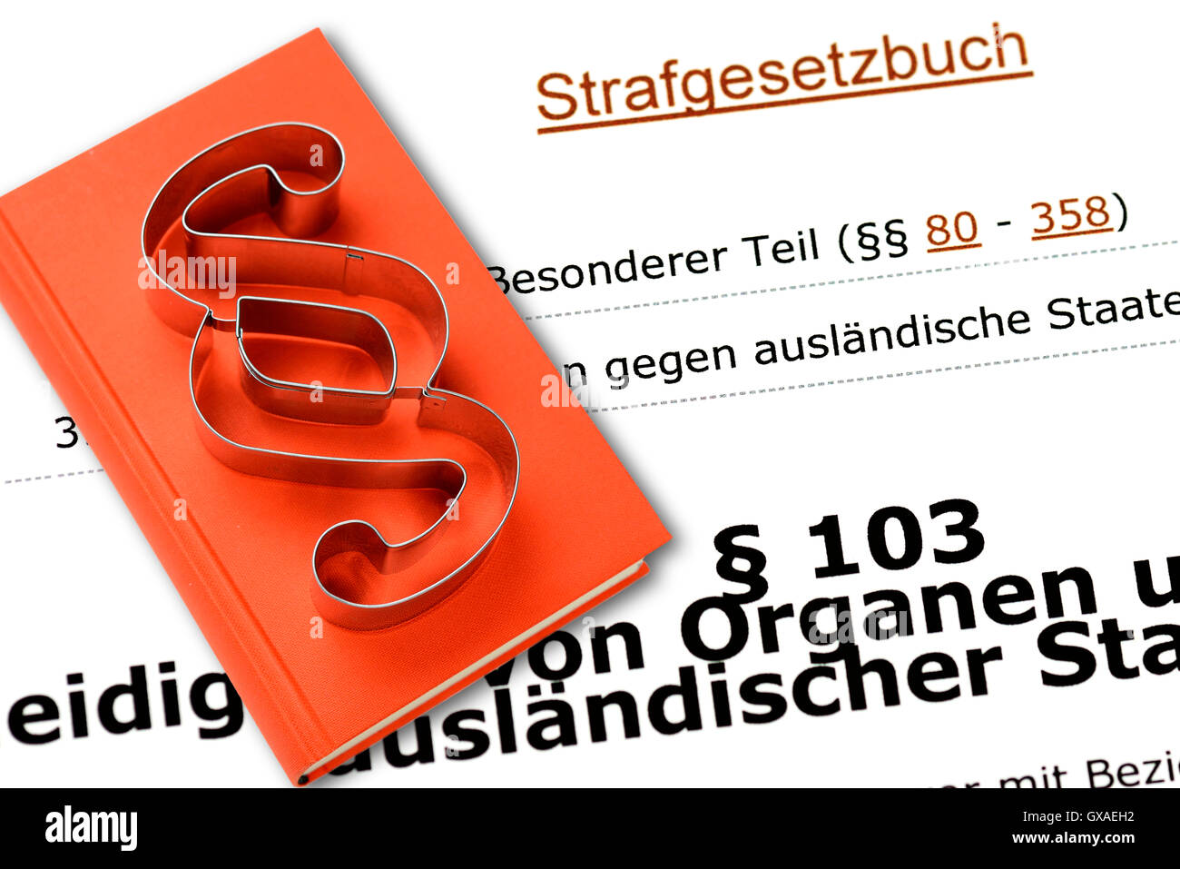 Paragraf 103 im Strafgesetzbuch und Paragrafenzeichen, Symbolfoto Boehmermann-Affaere Stock Photo