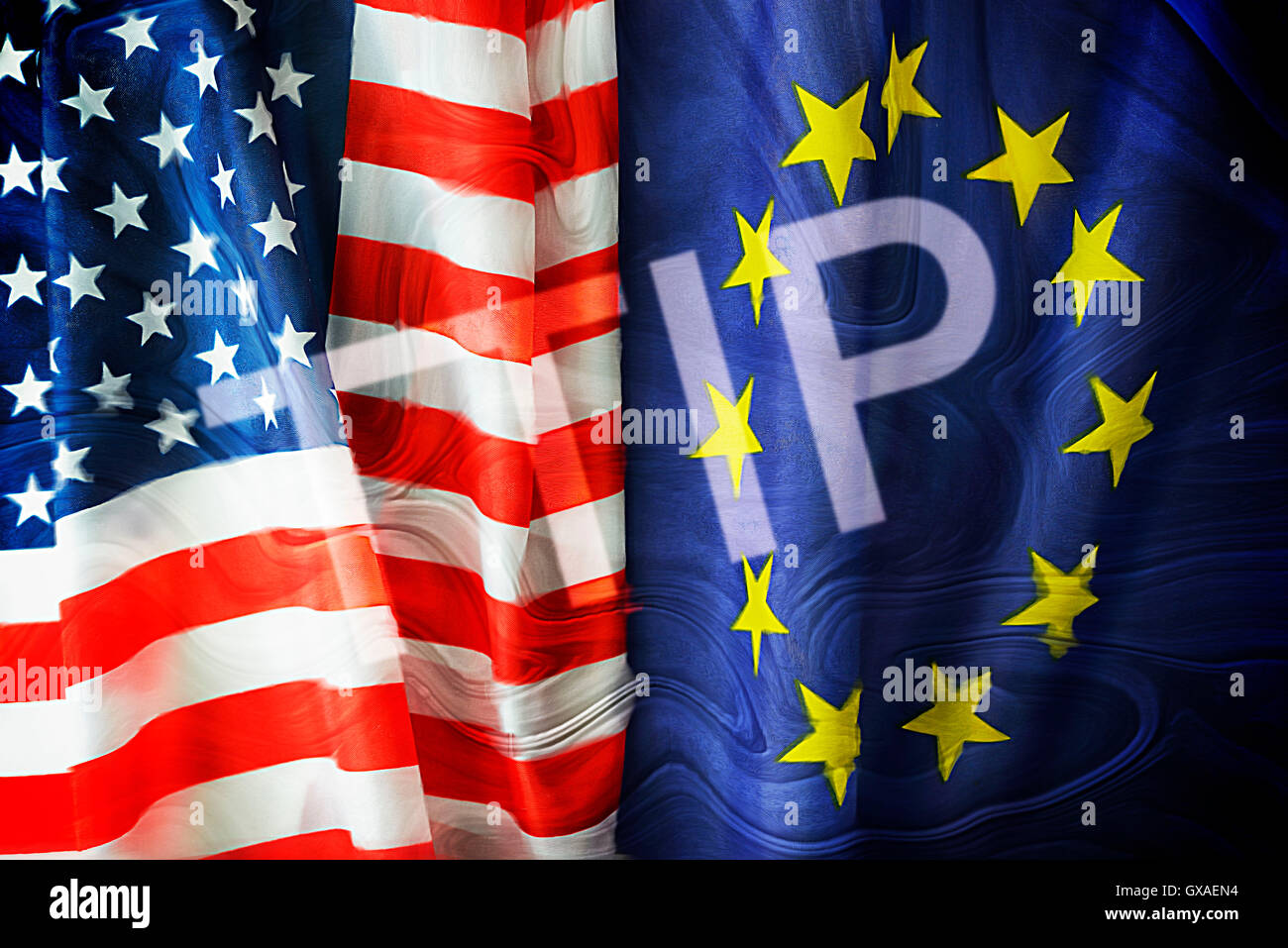Fahnen von USA und EU, Symbolfoto TTIP Freihandelsabkommen Stock Photo
