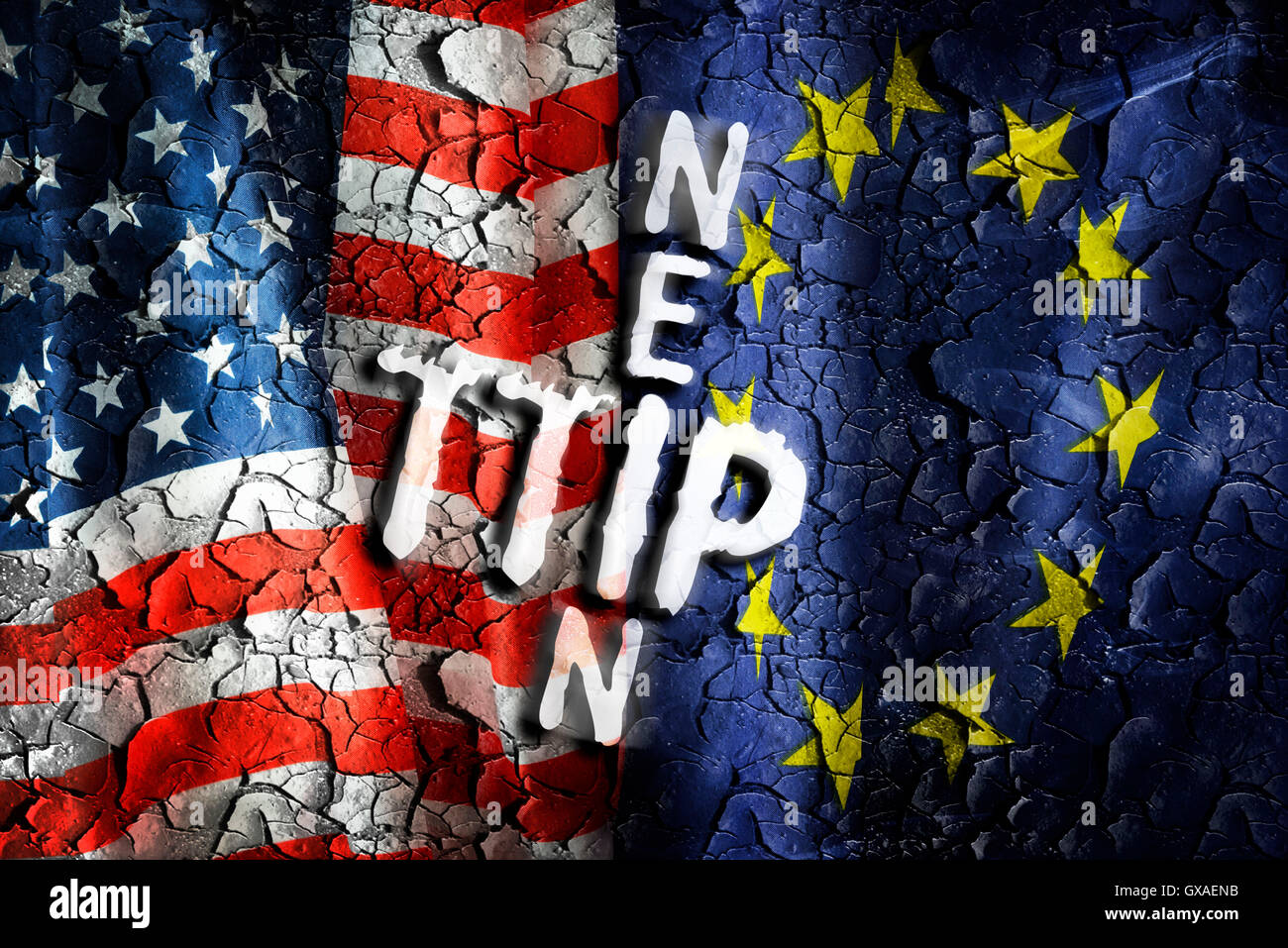 Fahnen von USA und EU, Symbolfoto Widerstand gegen das TTIP Freihandelsabkommen Stock Photo